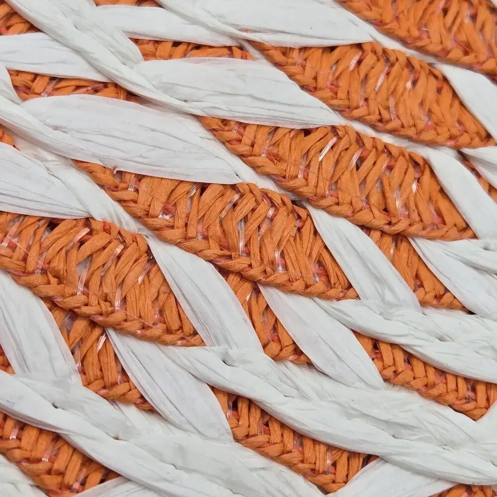 Orange White Spiral Homeware Woven Placemats 15” Round Set Of 6 100% Paper NEW!